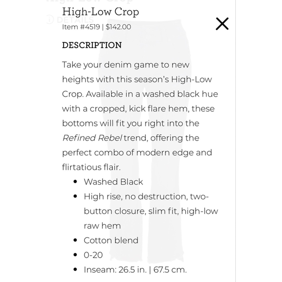 CAbi High-Low Crop #4519 Black Crop Jean Size 10 EUC - Picture 8 of 9